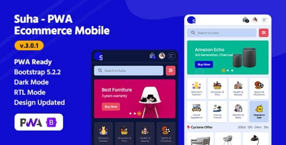 Suha v3.0.1 – PWA Ecommerce Mobile Template Free