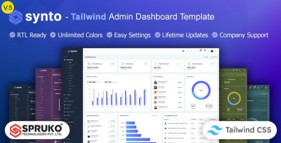 Synto v5.0 – Tailwind HTML Admin Dashboard Template Free