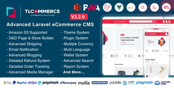 TLCommerce v3.2.0 Nulled – Laravel & VueJS Powered Ecommerce CMS with PWA PHP Script
