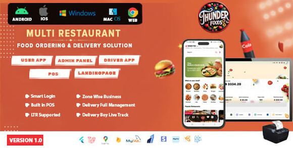 ThunderFood v1.2 – Multi Restaurant Food Ordering & Delivery Solution (User, Driver, Admin, POS) Source