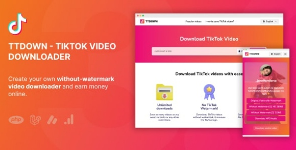 TikTok Video Downloader Without Watermark & Music Extractor v3.0.6 Nulled Script