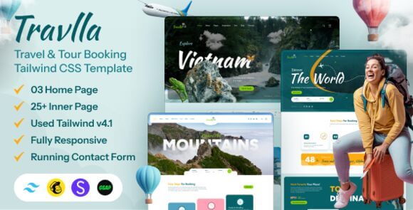 Travlla – Travel & Tour Booking Tailwind CSS Template