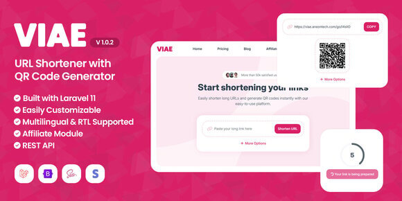 Viae v1.0.2 – URL Shortener with QR Code Generator Script