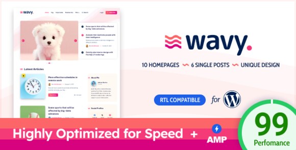 Wavy v1.8.6 – Modern & Lightweight Blog for WordPress