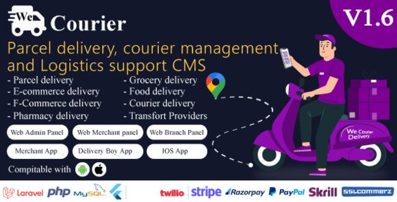 We Courier v1.6 – Courier and Logistics Management CMS with Merchant, Delivery App Source