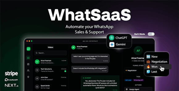 WhatSaaS v1.0 – Multi-Tenant WhatsApp Sales & Support: Chatbots, Flow Builder & API Access Script