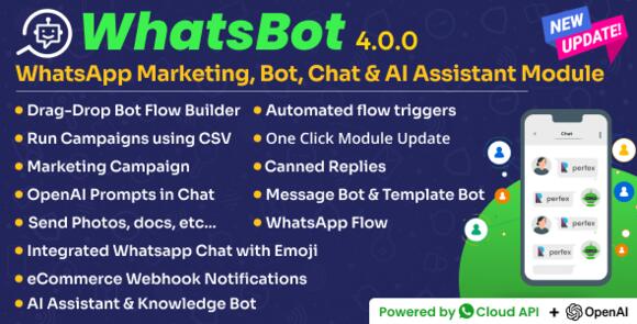 WhatsBot v4.0.0 – WhatsApp Marketing, Bot, Chat & AI Personal Assistant Module for Perfex CRM – Addon