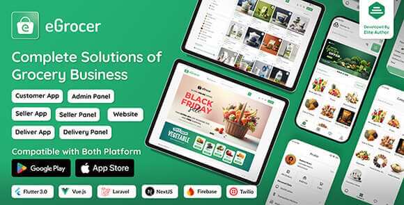 eGrocer v2.1.0 Nulled – Online Multi Vendor Grocery Store, eCommerce Marketplace Flutter Full App with Admin Panel, Web App Source