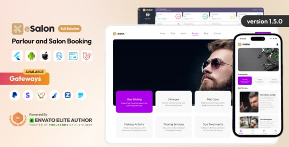 eSalon v1.6.0 Nulled – Parlour and Salon Booking Full Solution Source