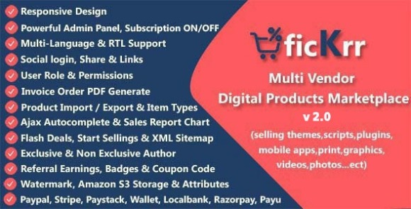 ficKrr v2.0 – Multi Vendor Digital Products Marketplace with Subscription Script