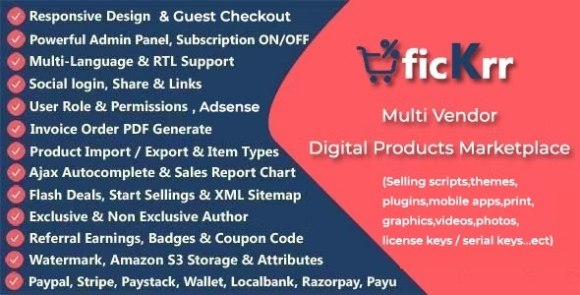 ficKrr v3.2 – Multi Vendor Digital Products Marketplace with Subscription PHP Script